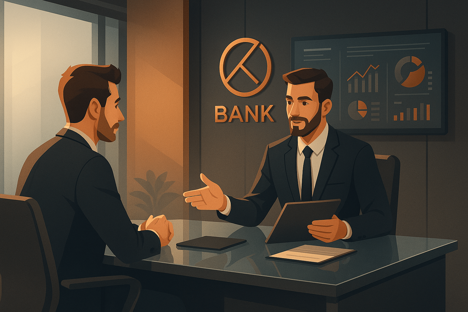 Business professionals discussing corporate bank account requirements in the UAE. Evolve Consultancy FZCO